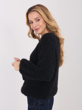 Pulover negru oversize cu un procent de lână