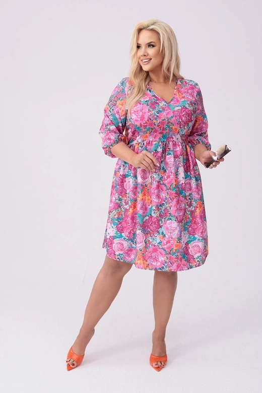 Rochie plus size cu imprimeu floral fucsia