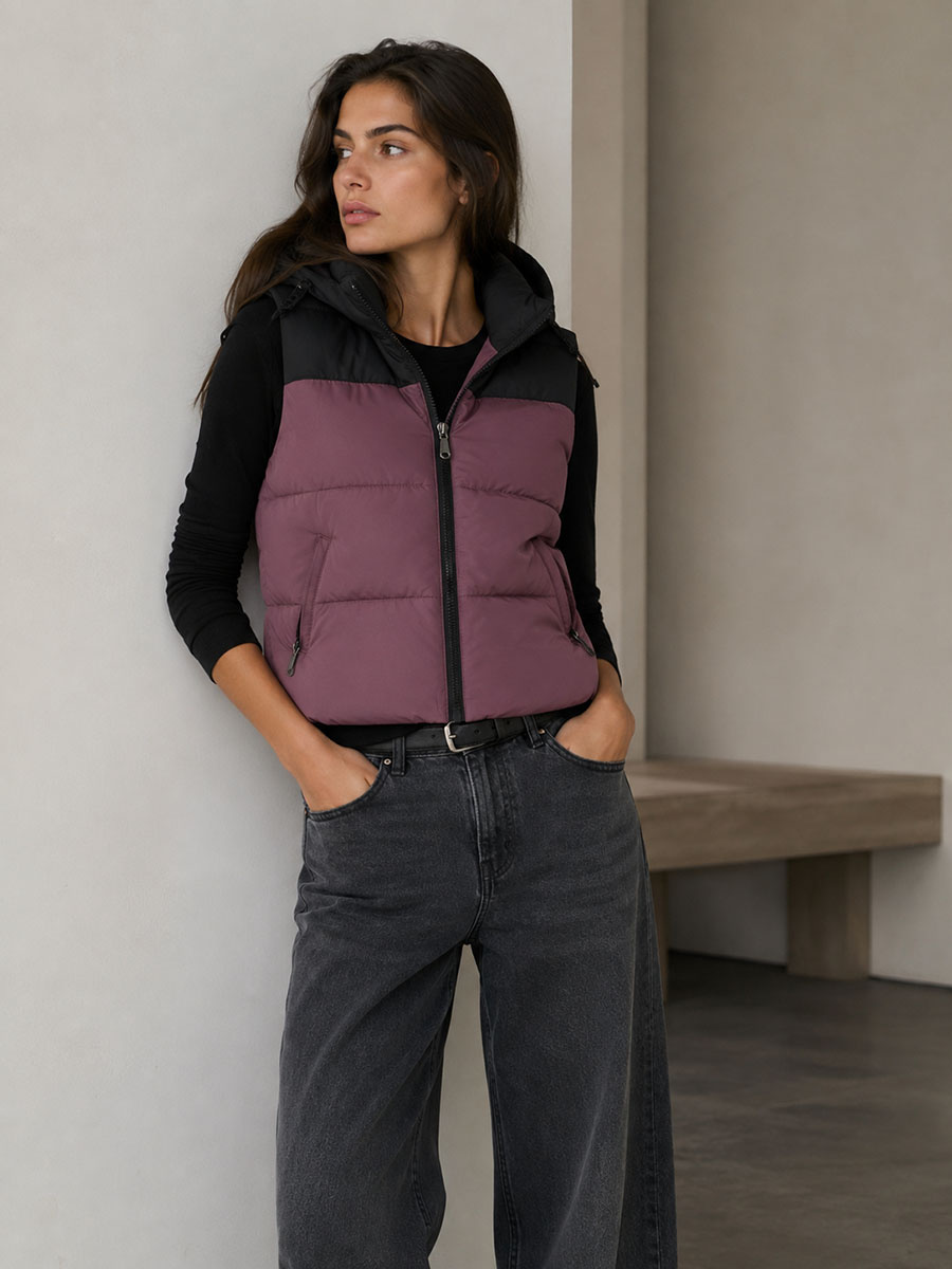 Vestă sport scurtă fără mâneci, violet-negru