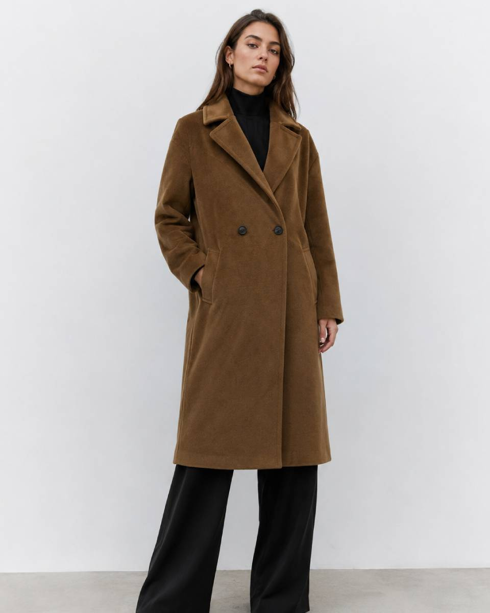 Palton oversize pentru femei, până la genunchi, de culoare camel