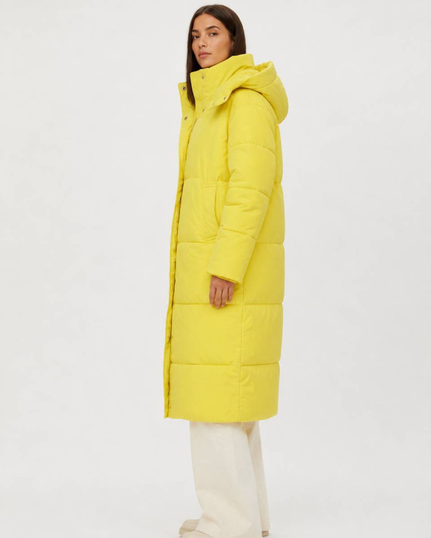 Jachetă de iarnă lungă, galbenă, pentru femei, în stil oversize