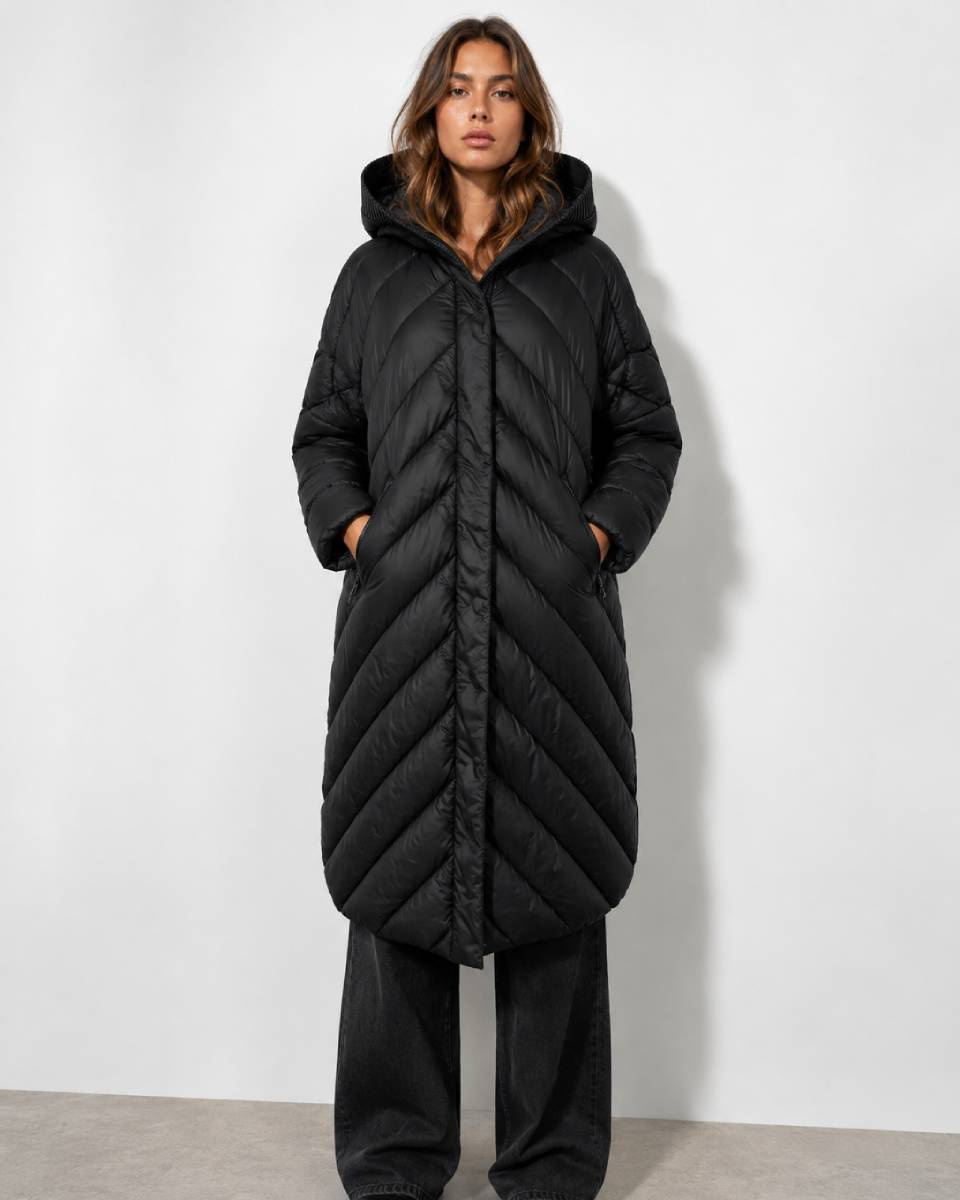 Jachetă de iarnă neagră matlasată, oversize