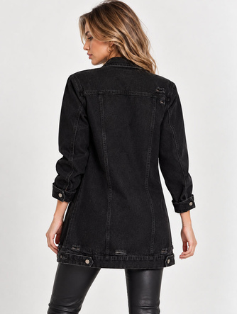 Jachetă neagră din denim cu efecte de uzură