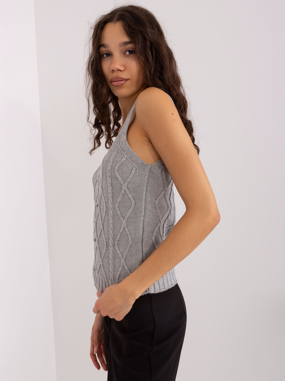 Set din tricot, gri, format din două piese: top și pulover