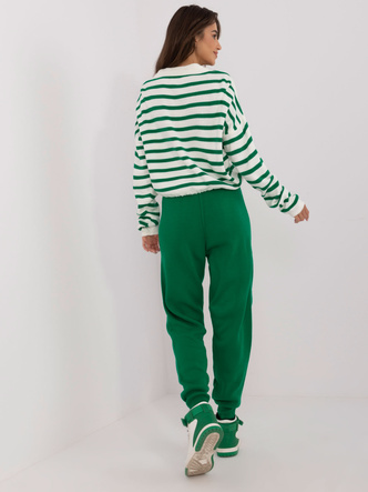 Set compus din pulover cu dungi și pantaloni cu manșete, verde-ecru