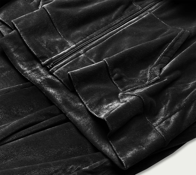 Trening de damă cu glugă și fermoar, negru – hanorac cu fermoar + pantaloni casual largi