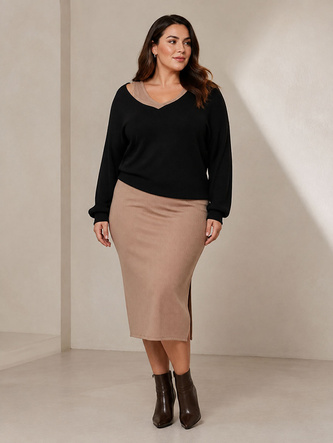 Dopasowana sukienka z bluzą plus size beż-czarny