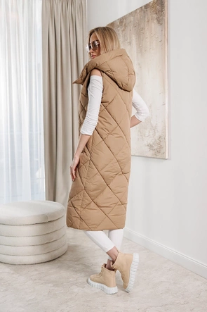 Vestă lungă oversize de culoare bej închis
