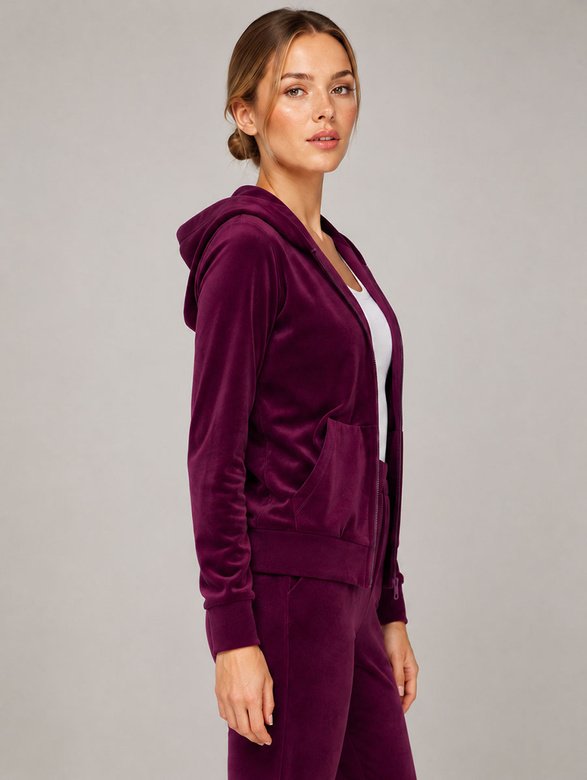 Set hanorac + pantaloni de trening din velur, culoare burgund