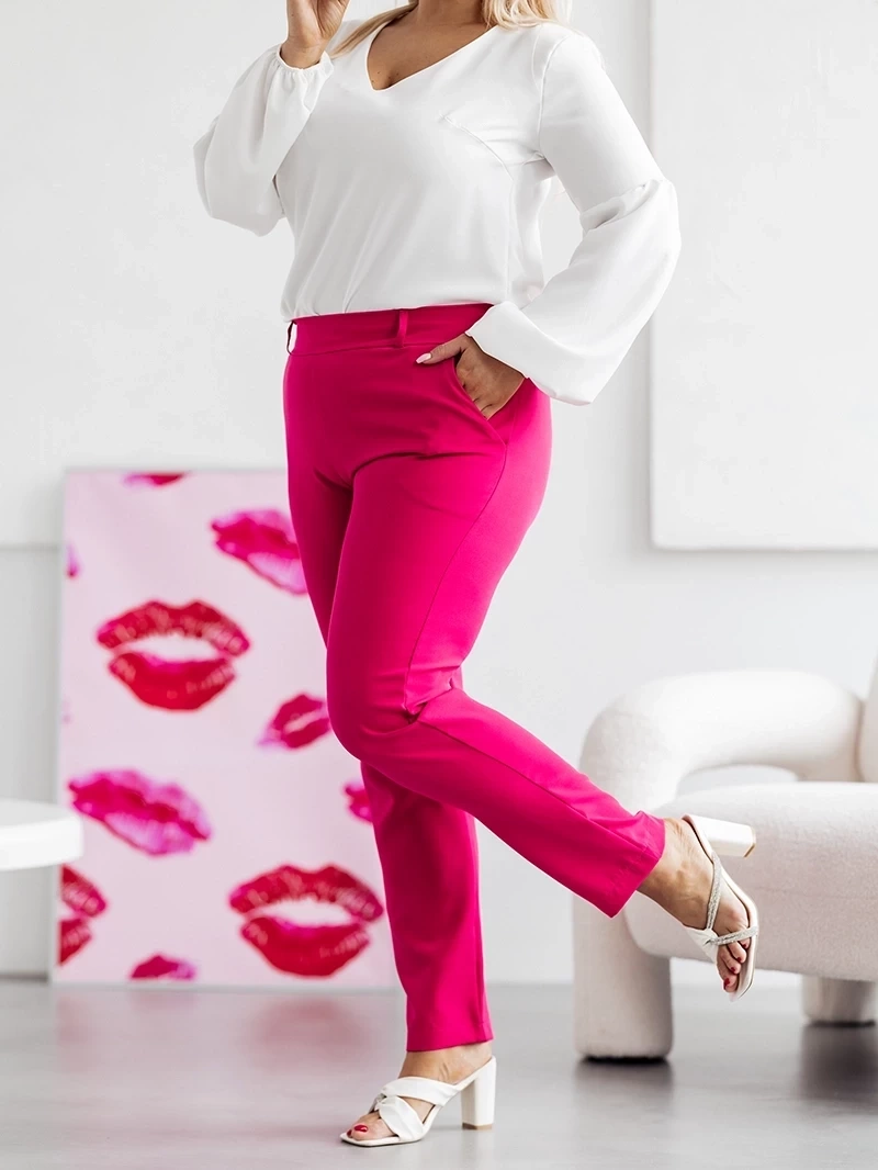 Pantaloni din țesătură de culoare zmeurie pentru femei