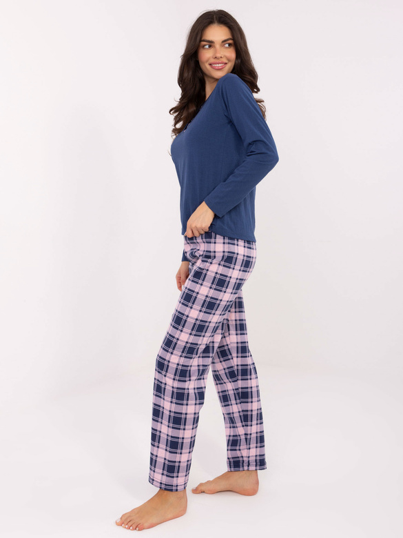 Pijama din bumbac, în două piese, de culoare albastru închis și roz