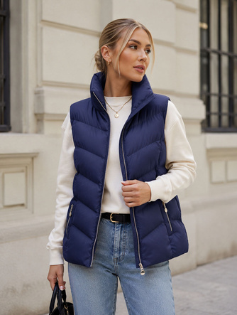 Vestă călduroasă de damă cambrată, bleumarin 