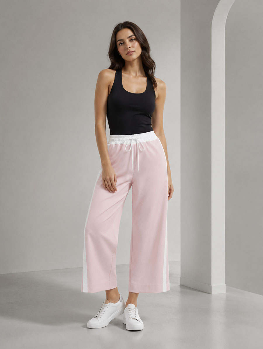 Pantaloni pentru femei de culoare roz pudră, cu croi larg