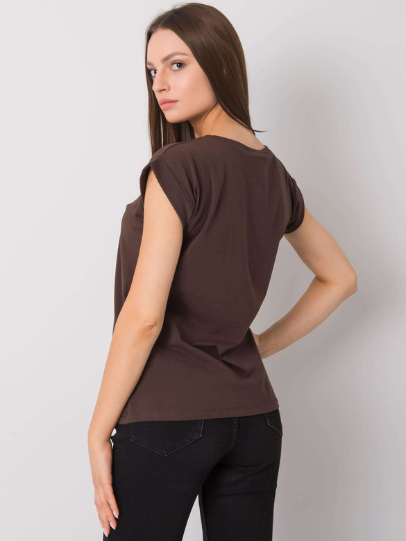 Tricou basic de culoare maro închis, cu mâneci scurte