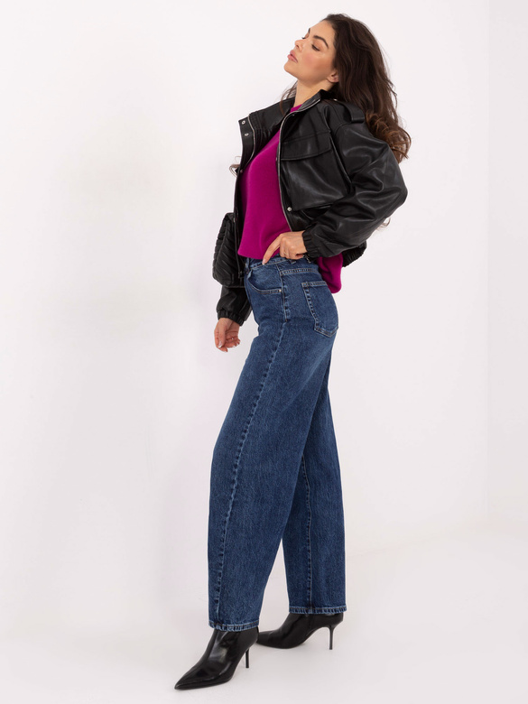 Pantaloni de blugi pentru femei, de culoare bleumarin, cu croială balloon și talie înaltă