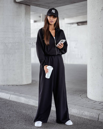 Set confortabil negru pentru femei: hanorac + pantaloni largi