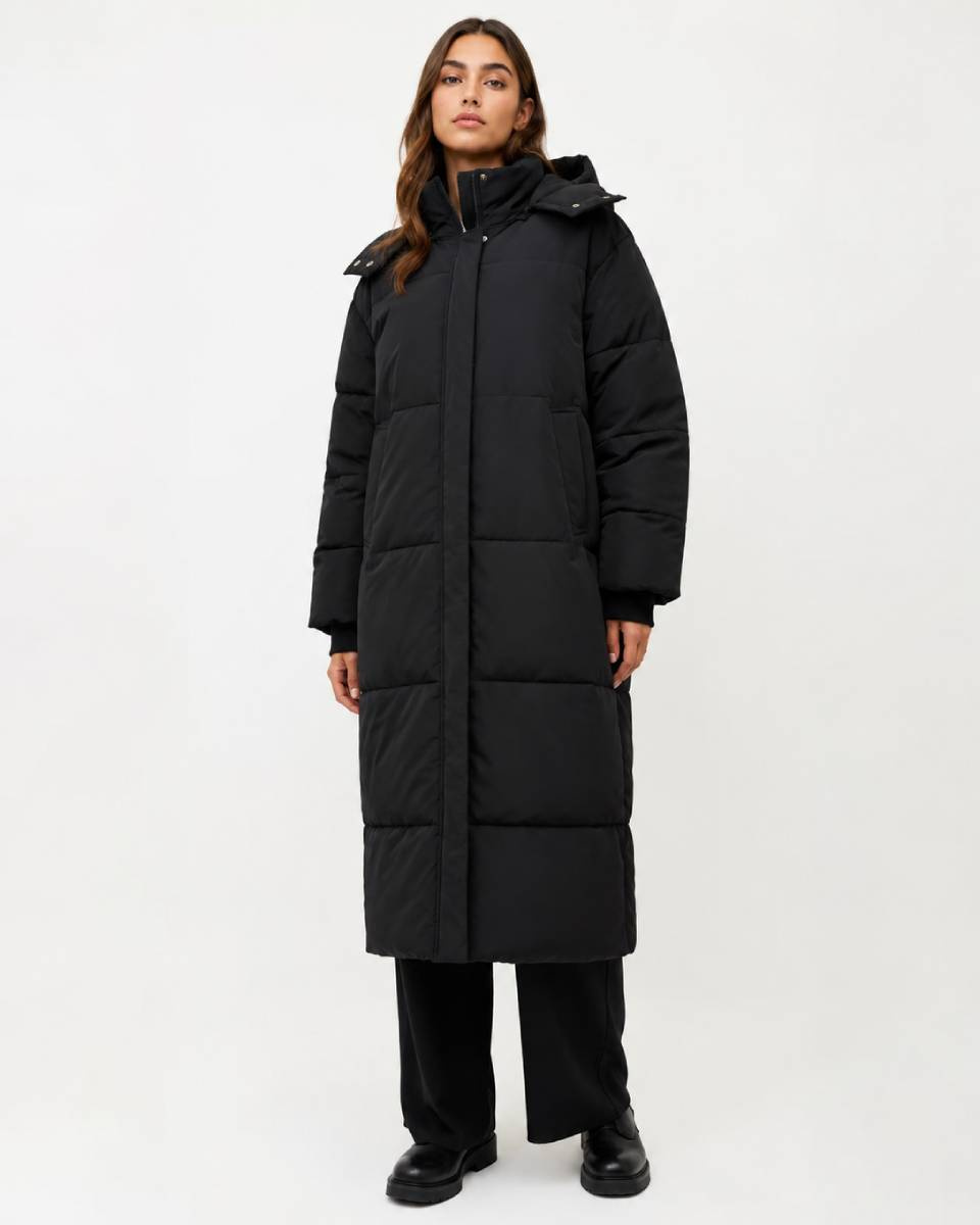 Jachetă de iarnă lungă, neagră, pentru femei, în stil oversize