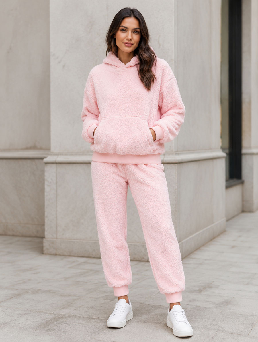 Set de trening cald pentru femei, de culoare roz