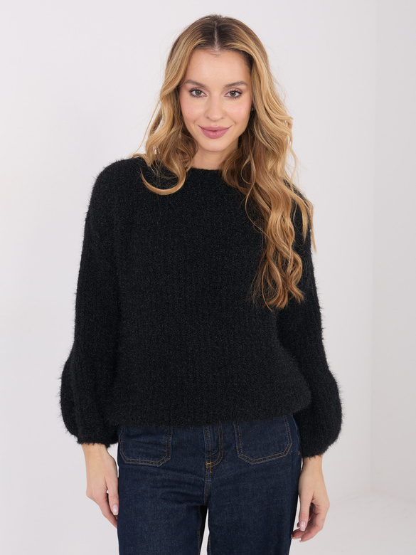 Pulover negru oversize cu un procent de lână