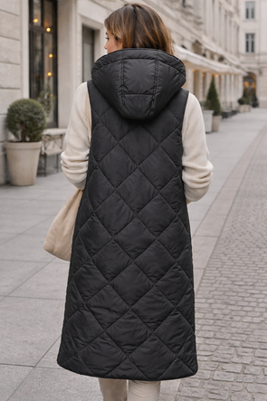 Vestă lungă neagră, oversize