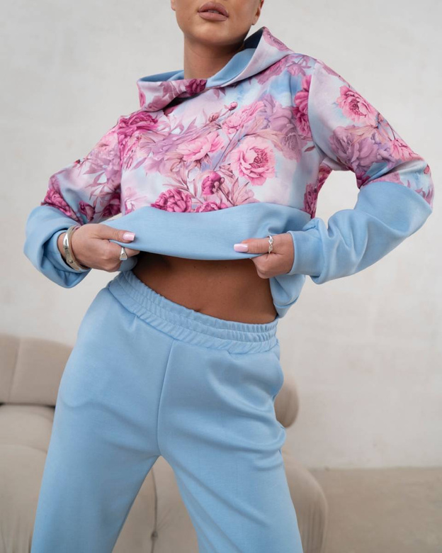 Set de trening pentru femei, cu glugă și pantaloni de trening, albastru