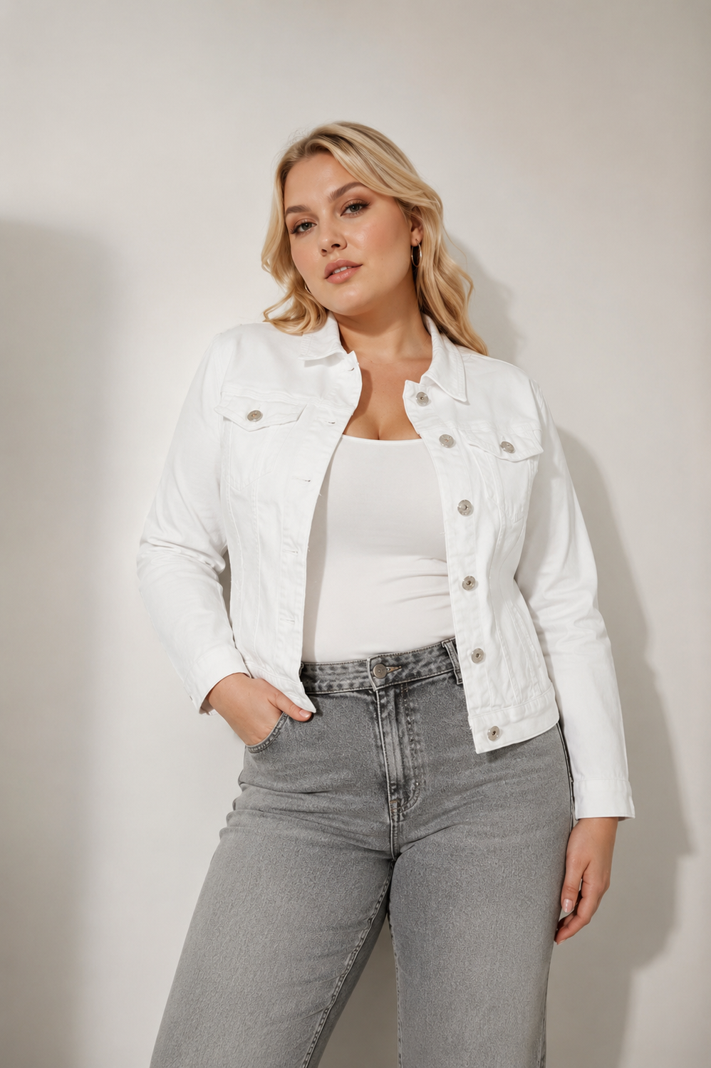 Jachetă scurtă albă din denim