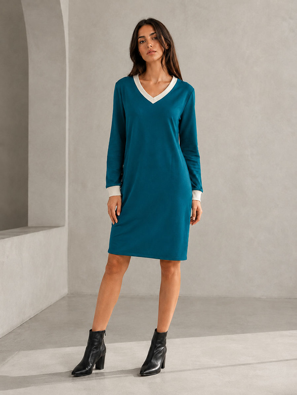 Rochie în stil marin cu mâneci lungi