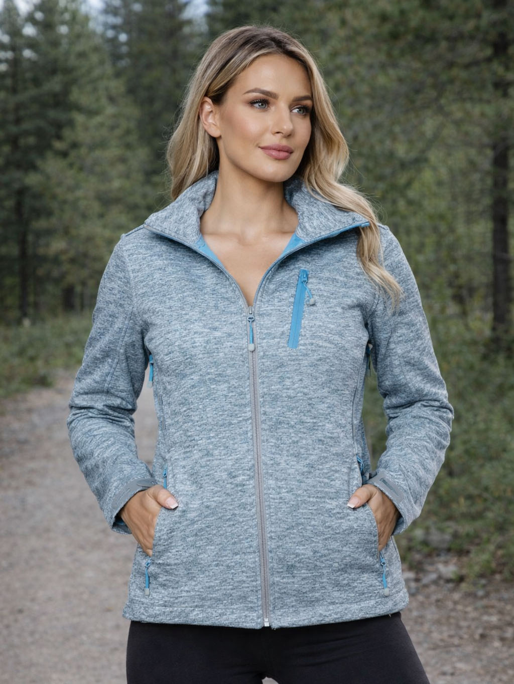 Jachetă sportivă de tip softshell, de culoare gri-albastră