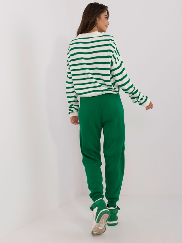 Set compus din pulover cu dungi și pantaloni cu manșete, verde-ecru