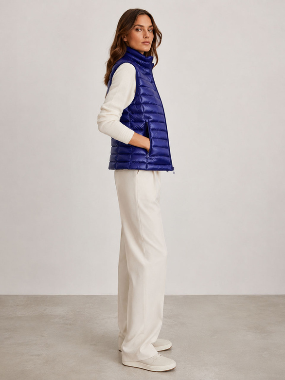 Vestă scurtă matlasată de damă, bleumarin 