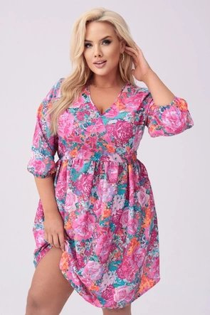 Rochie plus size cu imprimeu floral fucsia