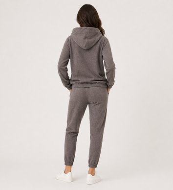 Set de trening maro pentru femei – hanorac cu glugă + pantaloni 7/8