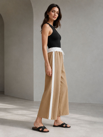 Pantaloni de damă de culoare caramel, cu croi larg