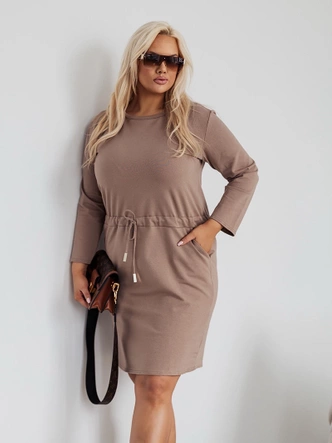 Rochie din bumbac pentru mărimi mari, cu mâneci 3/4, de culoare cappuccino