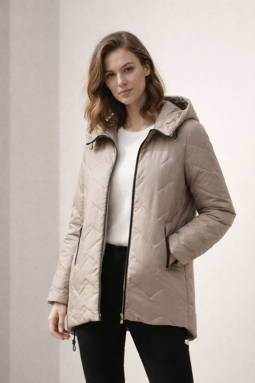 Jachetă bej pentru femei, cu partea din spate mai lungă