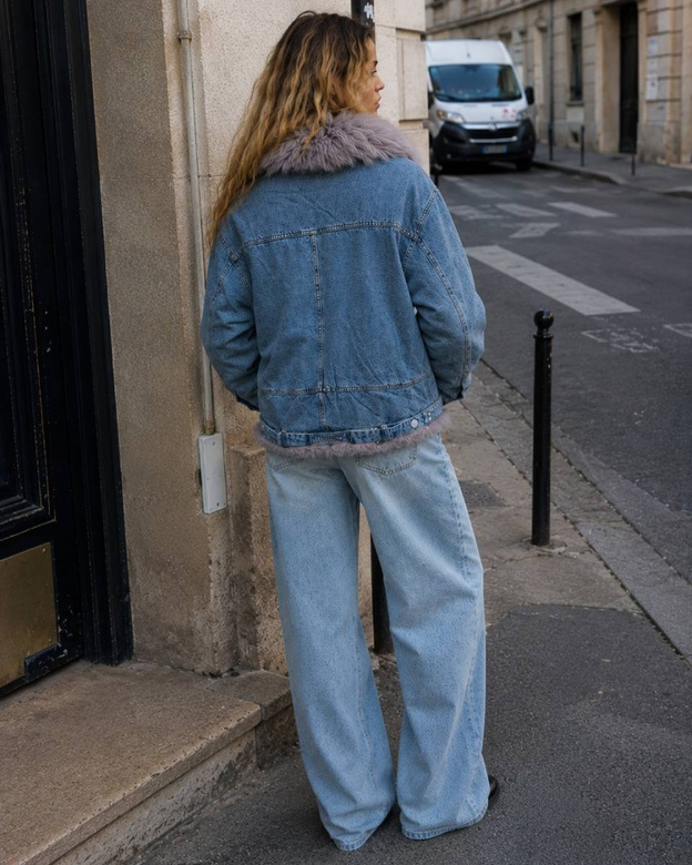 Jachetă din denim cu blană