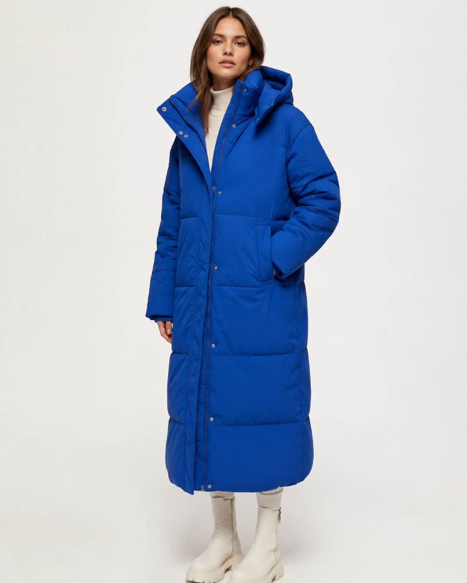 Jachetă de iarnă lungă, albastră, pentru femei, în stil oversize