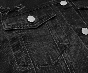 Jachetă neagră din denim cu efecte de uzură