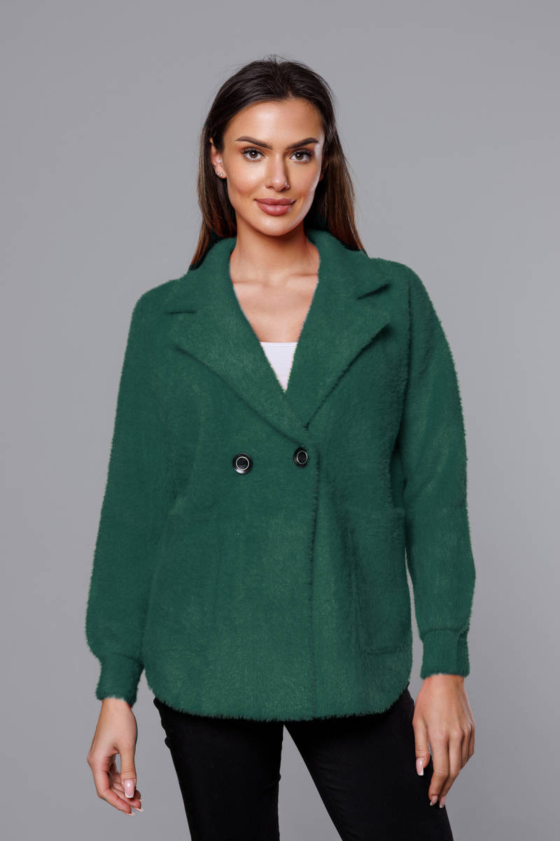 Jachetă din alpaca cu nasturi, de culoare verde închis