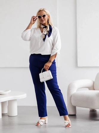 Pantaloni din țesătură de culoare bleumarin pentru femei