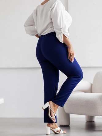 Pantaloni din țesătură de culoare bleumarin pentru femei
