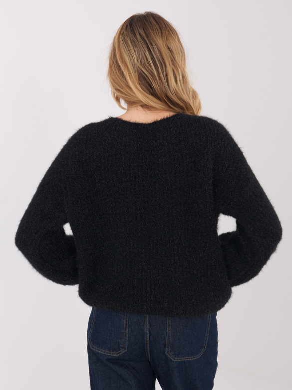 Pulover negru oversize cu un procent de lână