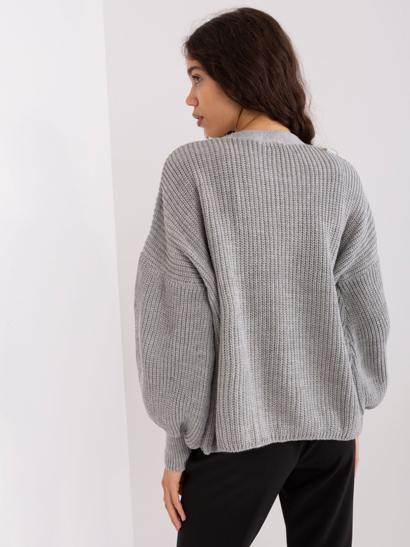 Set din tricot, gri, format din două piese: top și pulover