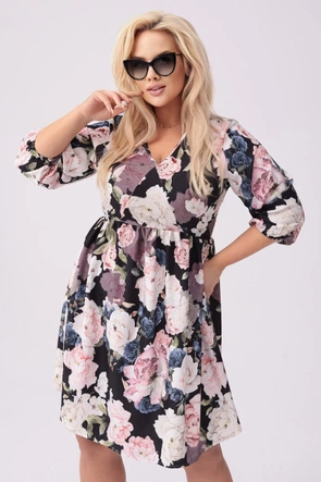Rochie plus size cu imprimeu floral, neagră