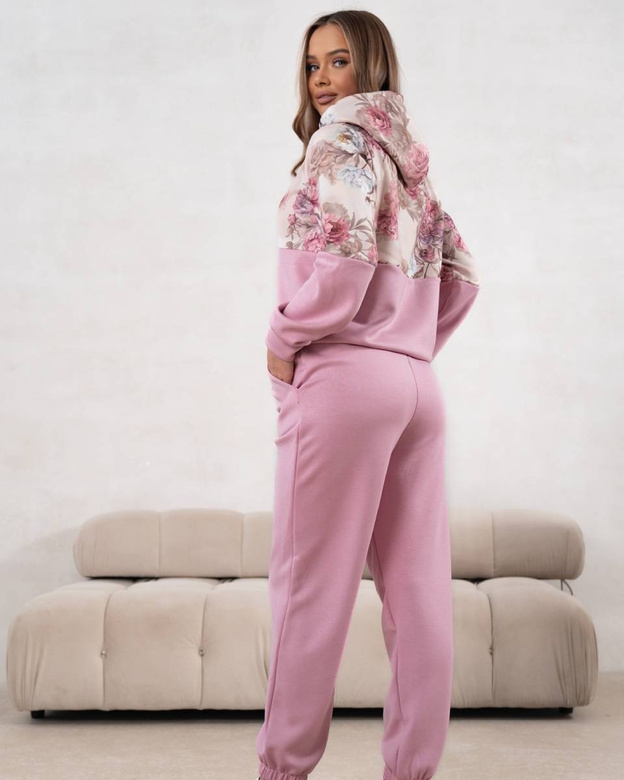 Set de trening pentru femei, cu glugă și pantaloni de trening, de culoare roz