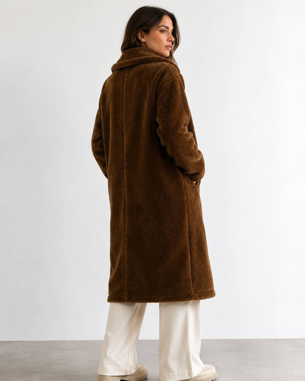 Palton de damă maro, tip „baranek”, oversize