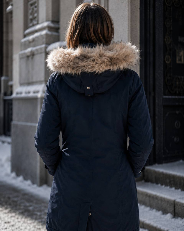 Parka de iarnă de culoare bleumarin, cu glugă și blană detașabilă