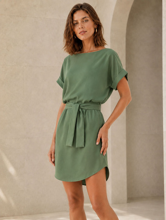 Rochie cu mâneci scurte, de culoare kaki
