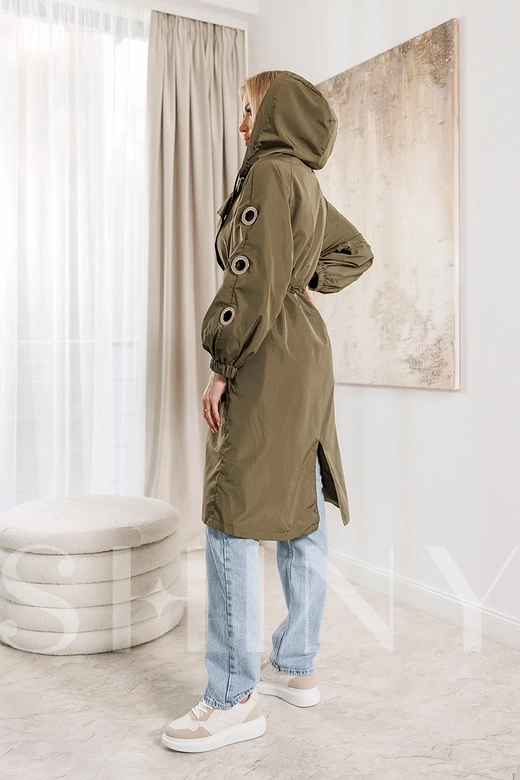 Jachetă oversize pentru femei, de culoare kaki, cu mâneci decorative