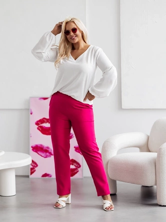 Pantaloni din țesătură de culoare zmeurie pentru femei